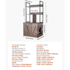 VEVOR Cat Litter Box Enclosure Furniture, 23.6 in Hidden Litter Box Cabinet with Storage Shelves, Modern Style, Waterproof Cat Washroom Side Table Cat House, Fit Most of Litterbox, for Living Room