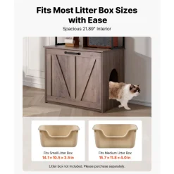 VEVOR Cat Litter Box Enclosure Furniture, 23.6 in Hidden Litter Box Cabinet with Storage Shelves, Modern Style, Waterproof Cat Washroom Side Table Cat House, Fit Most of Litterbox, for Living Room