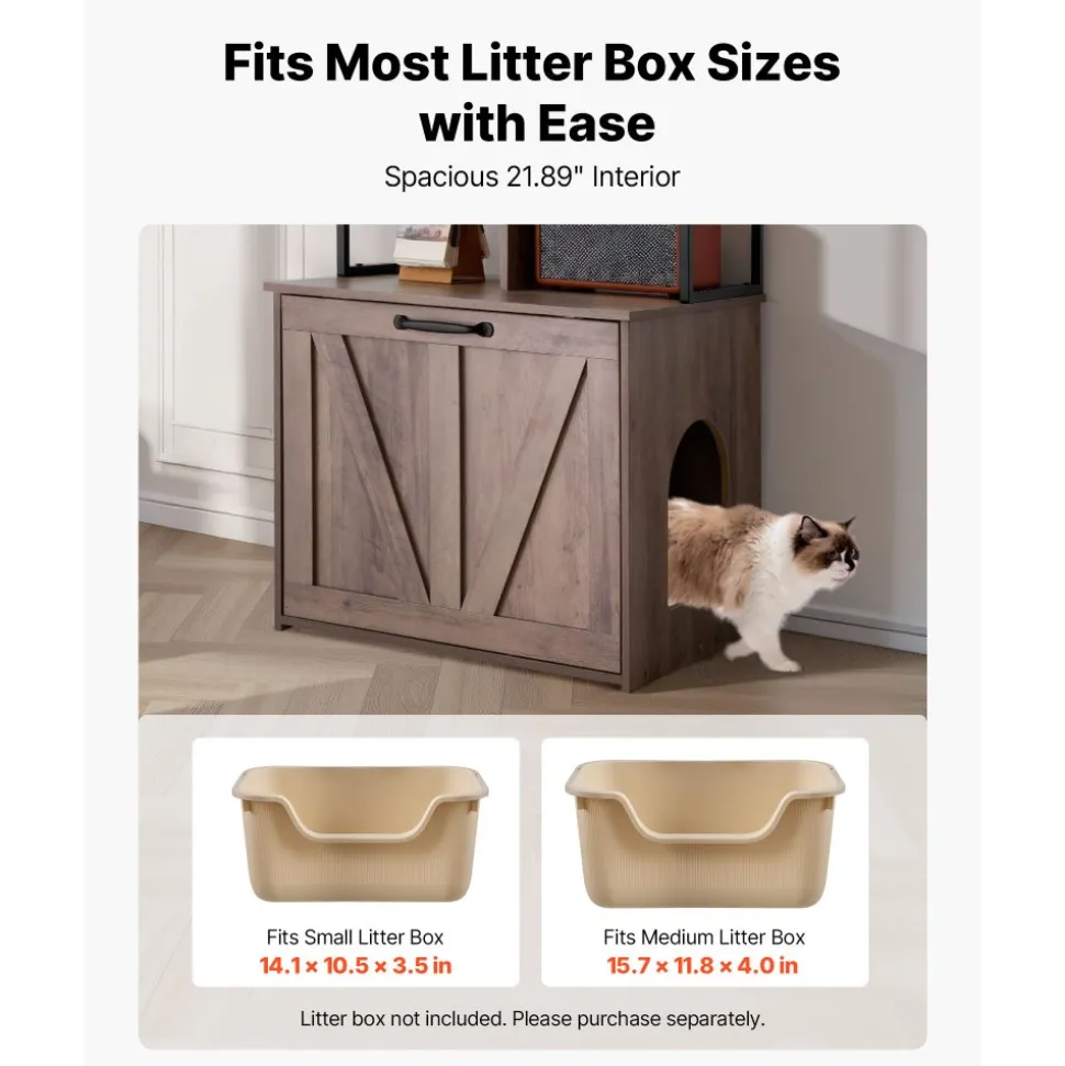 VEVOR Cat Litter Box Enclosure Furniture, 23.6 in Hidden Litter Box Cabinet with Storage Shelves, Modern Style, Waterproof Cat Washroom Side Table Cat House, Fit Most of Litterbox, for Living Room