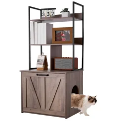 VEVOR Cat Litter Box Enclosure Furniture, 23.6 in Hidden Litter Box Cabinet with Storage Shelves, Modern Style, Waterproof Cat Washroom Side Table Cat House, Fit Most of Litterbox, for Living Room