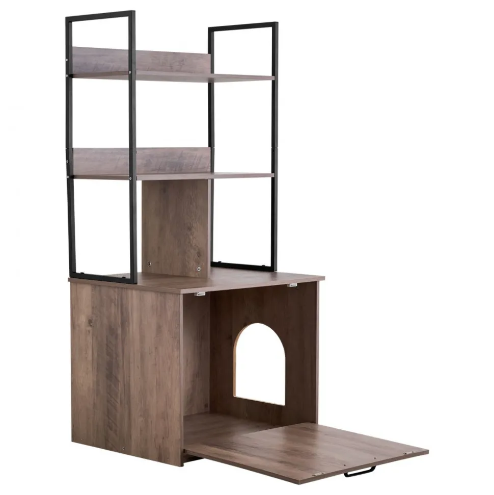 VEVOR Cat Litter Box Enclosure Furniture, 23.6 in Hidden Litter Box Cabinet with Storage Shelves, Modern Style, Waterproof Cat Washroom Side Table Cat House, Fit Most of Litterbox, for Living Room