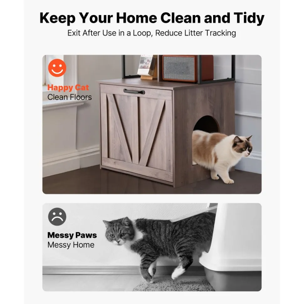 VEVOR Cat Litter Box Enclosure Furniture, 23.6 in Hidden Litter Box Cabinet with Storage Shelves, Modern Style, Waterproof Cat Washroom Side Table Cat House, Fit Most of Litterbox, for Living Room