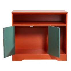 VEVOR Cat Litter Box Enclosure, 31 in Hidden Litter Box Cabinet with Shelf & Storage, Modern Style Indoor Cat Washroom, Wooden Kitty House Furniture End Table, Fit Most Litterboxes, Red & Green