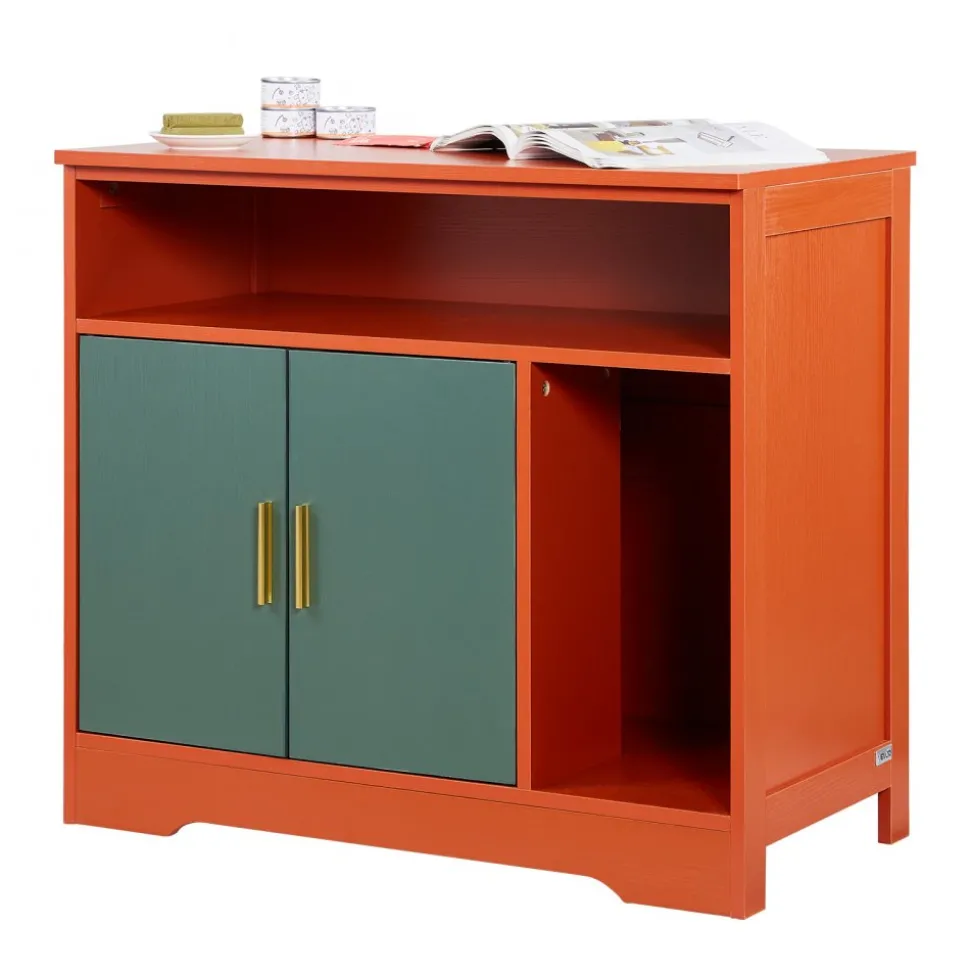 VEVOR Cat Litter Box Enclosure, 31 in Hidden Litter Box Cabinet with Shelf & Storage, Modern Style Indoor Cat Washroom, Wooden Kitty House Furniture End Table, Fit Most Litterboxes, Red & Green