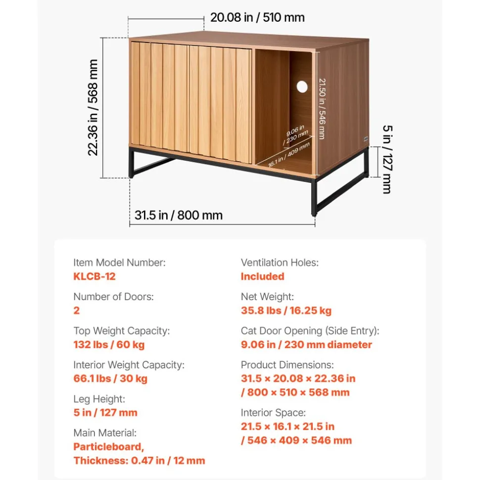 VEVOR Cat Litter Box Enclosure Furniture, 31.5 in Hidden Litter Box Cabinet with Scratch Pad & Storage, Waterproof Cat Washroom End Table Cat House, Fit Most of Litterbox, for Bedroom Living Room