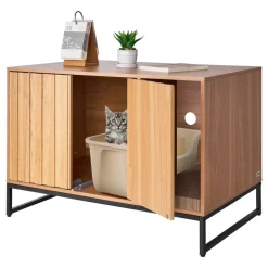 VEVOR Cat Litter Box Enclosure Furniture, 31.5 in Hidden Litter Box Cabinet with Scratch Pad & Storage, Waterproof Cat Washroom End Table Cat House, Fit Most of Litterbox, for Bedroom Living Room