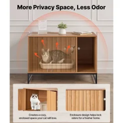 VEVOR Cat Litter Box Enclosure Furniture, 31.5 in Hidden Litter Box Cabinet with Scratch Pad & Storage, Waterproof Cat Washroom End Table Cat House, Fit Most of Litterbox, for Bedroom Living Room