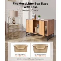 VEVOR Cat Litter Box Enclosure Furniture, 31.5 in Hidden Litter Box Cabinet with Scratch Pad & Storage, Waterproof Cat Washroom End Table Cat House, Fit Most of Litterbox, for Bedroom Living Room
