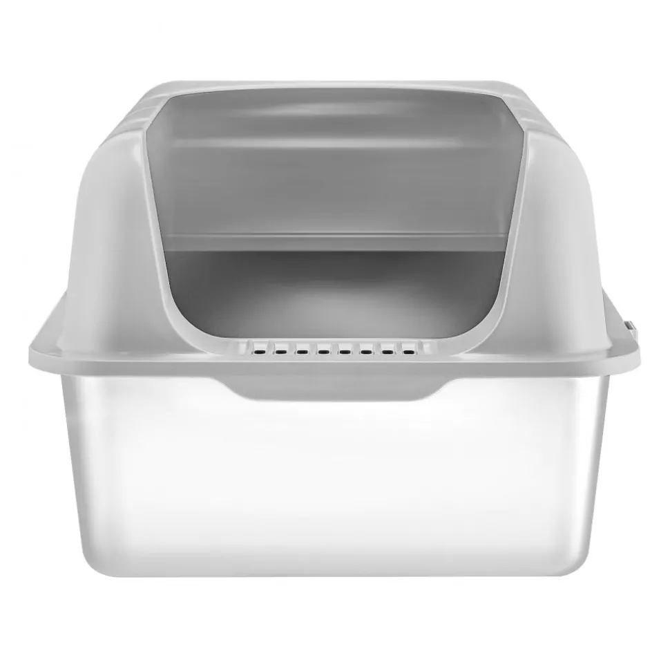 VEVOR Cat Litter Box, 6 inches Deep, XL Extra Large Stainless Steel Cat Litter Box with Scoop, Wide Filtering Foot Board & High Sides, Enclosed Odor-Free Easy-to-Clean Litter Box, Fit for Big Cats