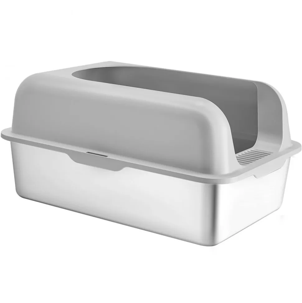VEVOR Cat Litter Box, 6 inches Deep, XL Extra Large Stainless Steel Cat Litter Box with Scoop, Wide Filtering Foot Board & High Sides, Enclosed Odor-Free Easy-to-Clean Litter Box, Fit for Big Cats