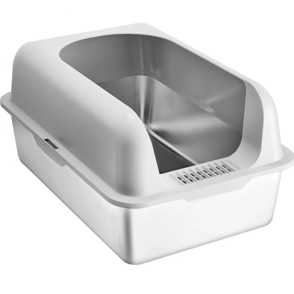 VEVOR Cat Litter Box, 6 inches Deep, XL Extra Large Stainless Steel Cat Litter Box with Scoop, Wide Filtering Foot Board & High Sides, Enclosed Odor-Free Easy-to-Clean Litter Box, Fit for Big Cats