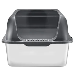 VEVOR Cat Litter Box, 6 inches Deep, XL Extra Large Stainless Steel Cat Litter Box with Scoop, Wide Filtering Foot Board & High Sides, Enclosed Odor-Free Easy-to-Clean Litter Box, Fit for Big Cats