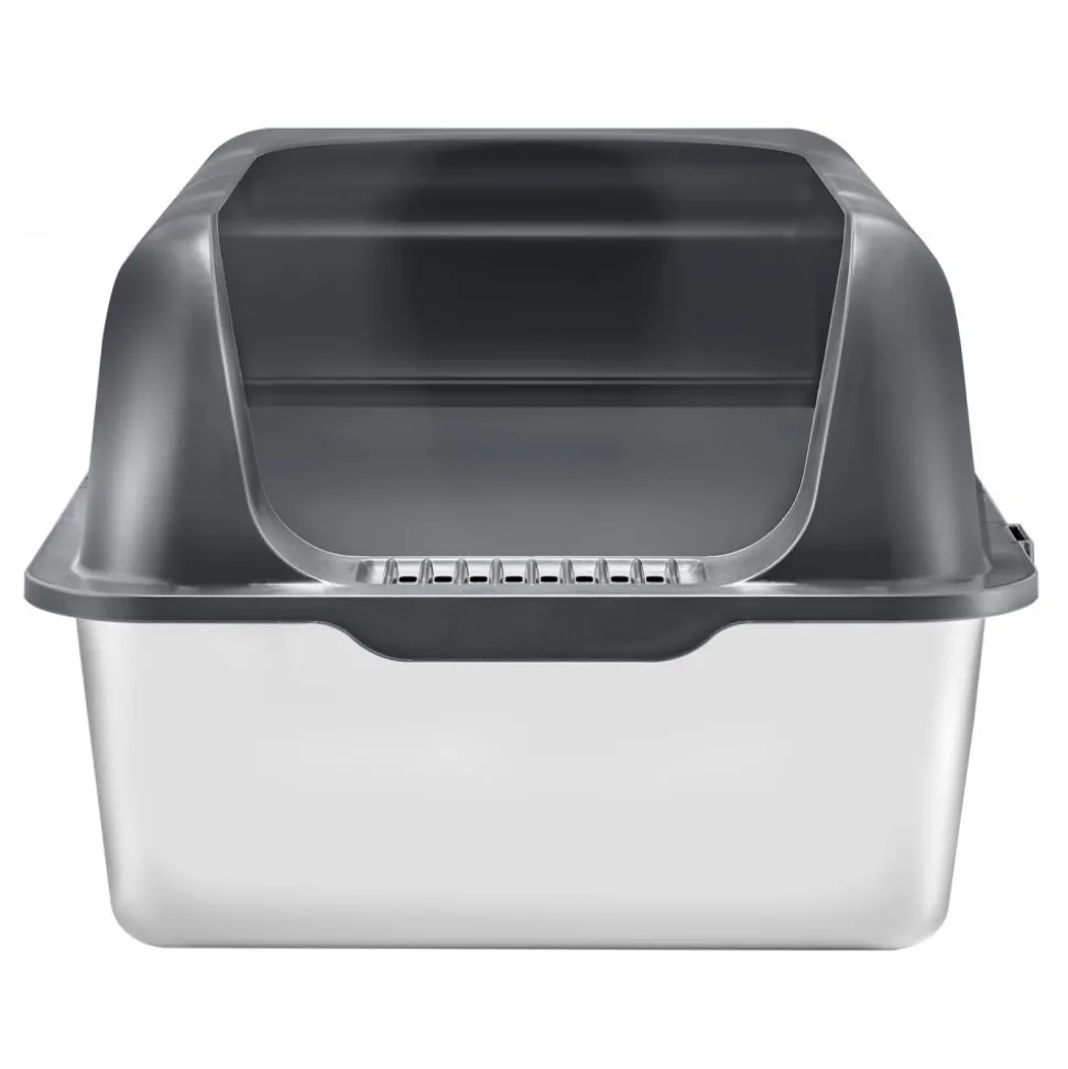 VEVOR Cat Litter Box, 6 inches Deep, XL Extra Large Stainless Steel Cat Litter Box with Scoop, Wide Filtering Foot Board & High Sides, Enclosed Odor-Free Easy-to-Clean Litter Box, Fit for Big Cats