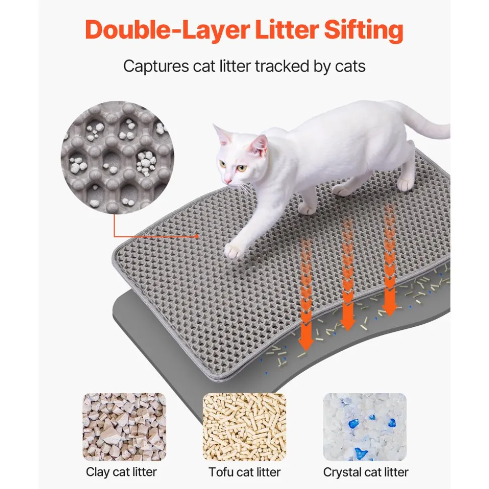 VEVOR Cat Litter Mat, 24 x 15 in, Double-Layer Litter Box Mat, Non-Slip & Urine-Proof Litter-Trapping Mats for Indoor Cats, Honeycomb Design, Soft on Paws, Washable Large Kitty Mats for Floor