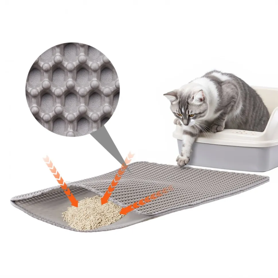 VEVOR Cat Litter Mat, 24 x 15 in, Double-Layer Litter Box Mat, Non-Slip & Urine-Proof Litter-Trapping Mats for Indoor Cats, Honeycomb Design, Soft on Paws, Washable Large Kitty Mats for Floor
