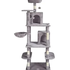 VEVOR Cat Tree for Indoor Cats, 68.5" Cat Tower with 2 Cat Condos, Sisal Scratching Post, Hammock, Top Perch, Jumping Platforms, Large Cat Furniture Activity Center with Hang Ball, Light Grey