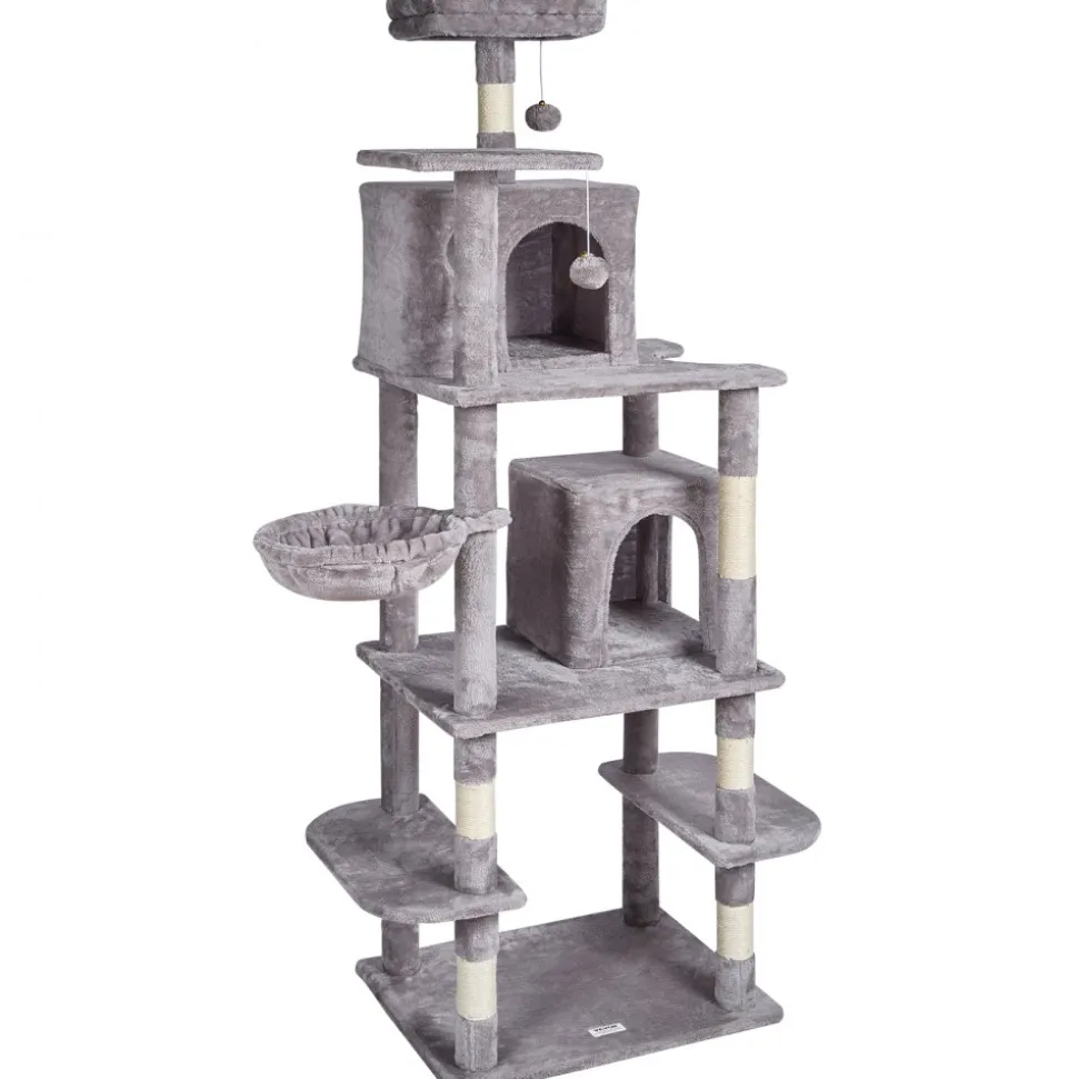 VEVOR Cat Tree for Indoor Cats, 68.5" Cat Tower with 2 Cat Condos, Sisal Scratching Post, Hammock, Top Perch, Jumping Platforms, Large Cat Furniture Activity Center with Hang Ball, Light Grey
