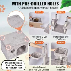 VEVOR Cat Tree for Indoor Cats, 68.5