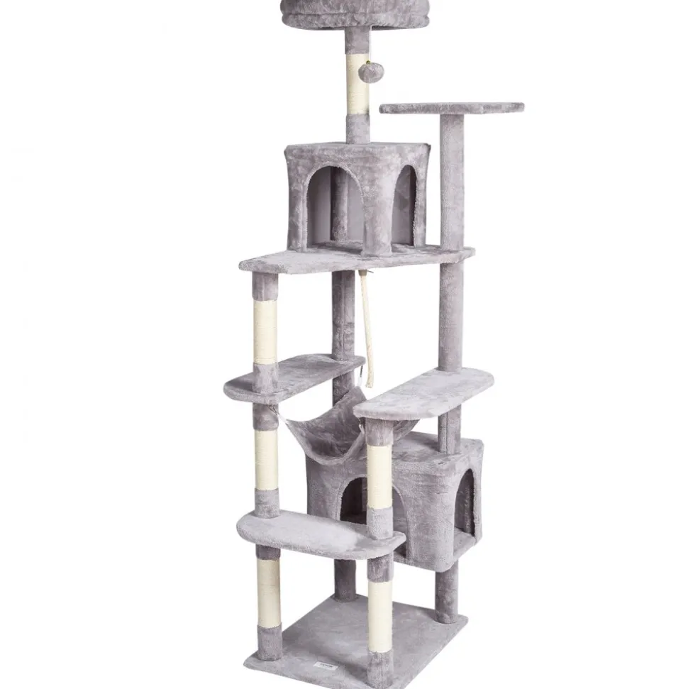 VEVOR Cat Tree for Indoor Cats, 72" Cat Tower with 2 Cat Condos, Sisal Scratching Post, Hammock, Top Perch, Jumping Platforms, Large Cat Furniture Activity Center with Hang Ball, Light Grey