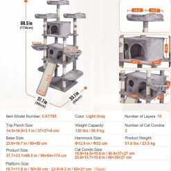 VEVOR Cat Tree for Indoor Cats, 68.5