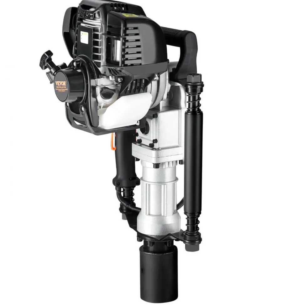 VEVOR 37.77cc Gas-Powered T Post Driver, 4-Stroke Engine Gasoline Fence Piling Pounder, with 2 Post Driving Head(55/70 mm) , 1000W Portable Piledriver For Farm, Ranch Fencing, Road Improvements