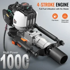 VEVOR 37.77cc Gas-Powered T Post Driver, 4-Stroke Engine Gasoline Fence Piling Pounder, with 2 Post Driving Head(55/70 mm) , 1000W Portable Piledriver For Farm, Ranch Fencing, Road Improvements