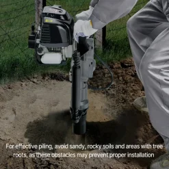 VEVOR 37.77cc Gas-Powered T Post Driver, 4-Stroke Engine Gasoline Fence Piling Pounder, with 2 Post Driving Head(55/70 mm) , 1000W Portable Piledriver For Farm, Ranch Fencing, Road Improvements