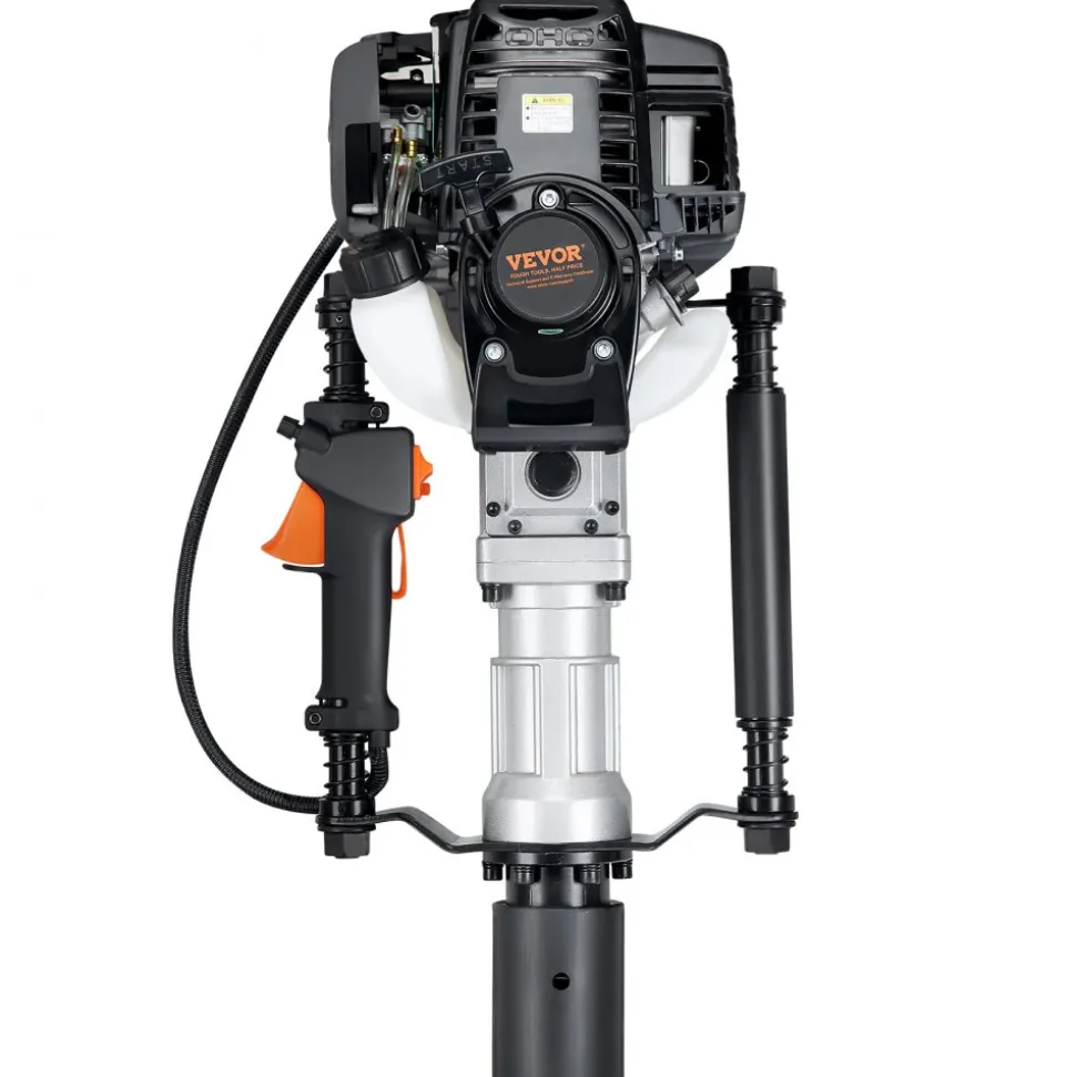 VEVOR 37.77cc Gas-Powered T Post Driver, 4-Stroke Engine Gasoline Fence Piling Pounder, with 2 Post Driving Head(55/70 mm) , 1000W Portable Piledriver For Farm, Ranch Fencing, Road Improvements