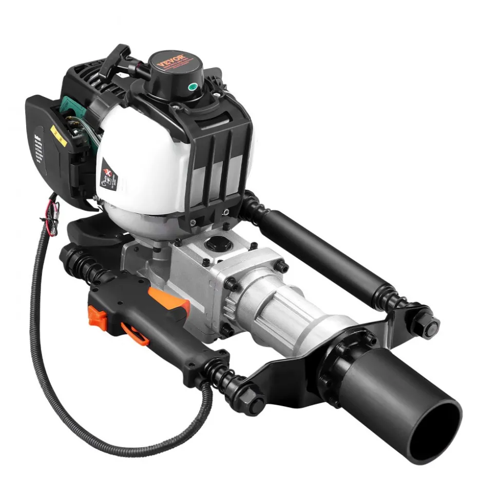 VEVOR 37.77cc Gas-Powered T Post Driver, 4-Stroke Engine Gasoline Fence Piling Pounder, with 2 Post Driving Head(55/70 mm) , 1000W Portable Piledriver For Farm, Ranch Fencing, Road Improvements