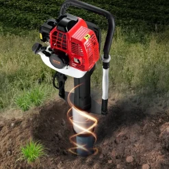 VEVOR 52cc Gas-Powered T Post Driver, 2-Stroke Engine Gasoline Fence Piling Pounder, 1300W Portable Piledriver with 3 Post Driving Head(49/69/100 mm) , For Farm, Ranch Fencing, Road Improvements