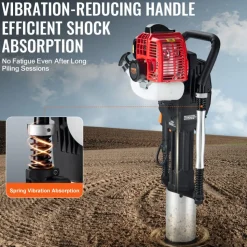 VEVOR 52cc Gas-Powered T Post Driver, 2-Stroke Engine Gasoline Fence Piling Pounder, 1300W Portable Piledriver with 3 Post Driving Head(49/69/100 mm) , For Farm, Ranch Fencing, Road Improvements