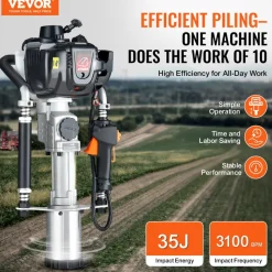 VEVOR 37.77cc Gas-Powered T Post Driver, 4-Stroke Engine Gasoline Fence Piling Pounder, with 3 Post Driving Head(45/55/88 mm) , 1000W Portable Piledriver For Farm, Ranch Fencing, Road Improvements