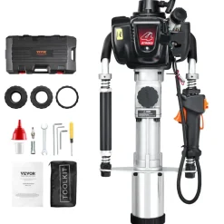 VEVOR 37.77cc Gas-Powered T Post Driver, 4-Stroke Engine Gasoline Fence Piling Pounder, with 3 Post Driving Head(45/55/88 mm) , 1000W Portable Piledriver For Farm, Ranch Fencing, Road Improvements