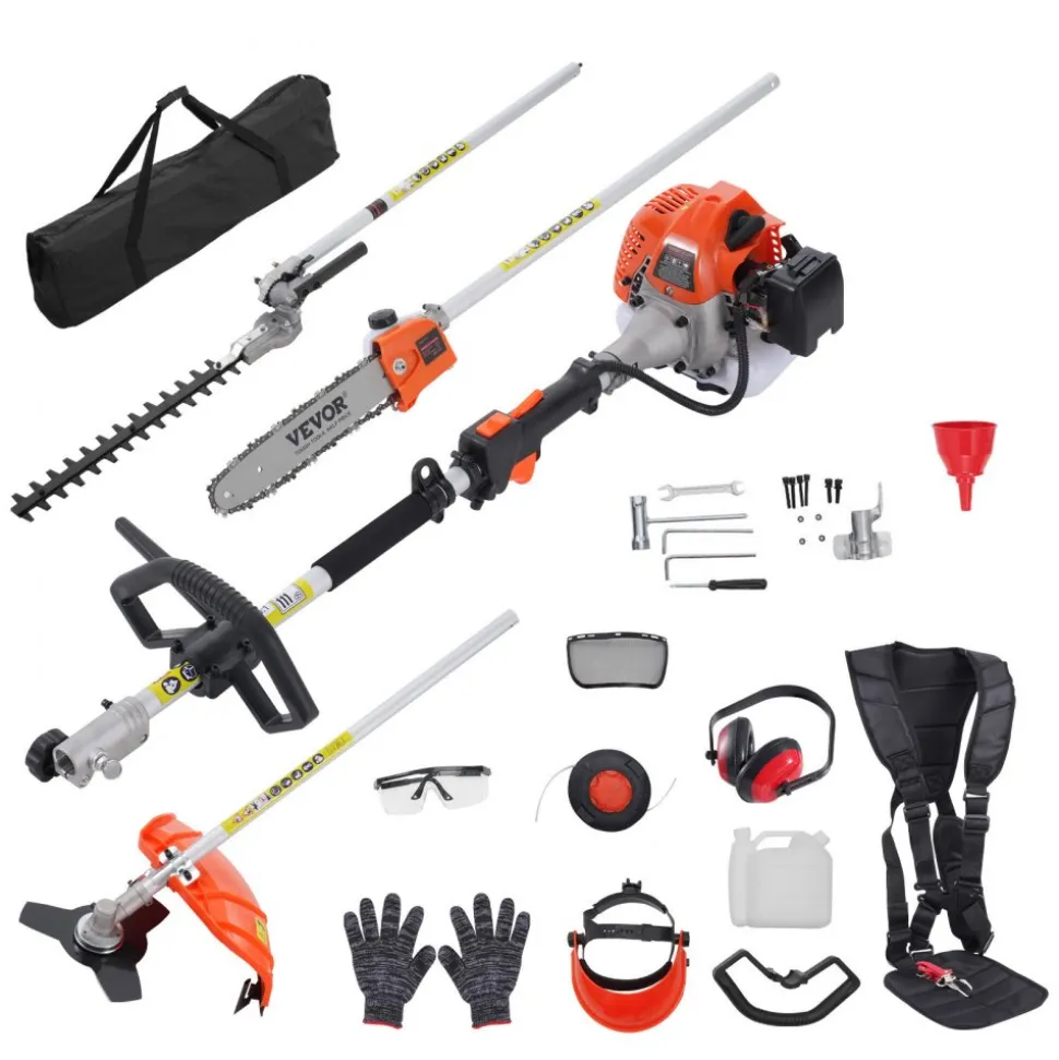 VEVOR 26CC 5-in-1 Multi-Functional Trimming Tools, Gas Hedge Trimmer, Weed Eater, String Trimmer, Edger, Pole Saw Chainsaw Pruner with Extension Pole