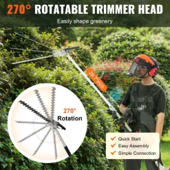 VEVOR 26CC 5-in-1 Multi-Functional Trimming Tools, Gas Hedge Trimmer, Weed Eater, String Trimmer, Edger, Pole Saw Chainsaw Pruner with Extension Pole