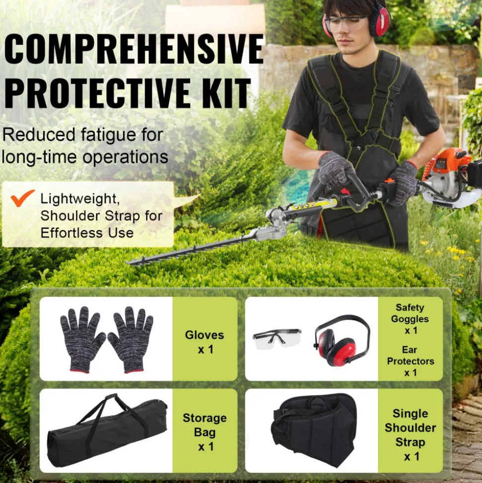 VEVOR 52CC 6-in-1 Multi-Functional Trimming Tools, Gas Hedge Trimmer, Weed Eater, String Trimmer, Brush Cutter, Edger, Pole Saw Chainsaw Pruner with Extension Pole