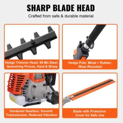 VEVOR 43CC 6-in-1 Multi-Functional Trimming Tools, Gas Hedge Trimmer, Weed Eater, String Trimmer, Brush Cutter, Edger, Pole Saw Chainsaw Pruner with Extension Pole
