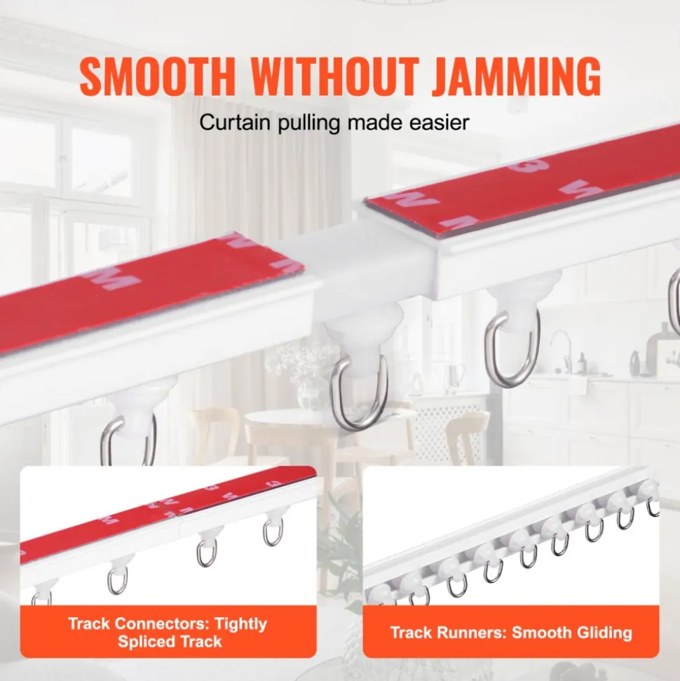 VEVOR Ceiling Curtain Track Set, 9.9 FT/3 Meter, Self Adhesive, No Drill Ceiling Track System for Curtains, Room Divider Curtain Track Ceiling Mounted for Living Room with Hooks and Hardware, White