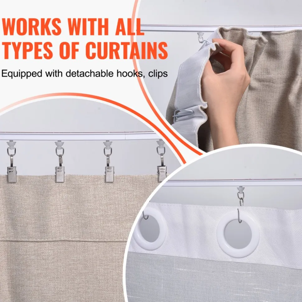 VEVOR Ceiling Curtain Track Set, 9.9 FT/3 Meter, Self Adhesive, No Drill Ceiling Track System for Curtains, Room Divider Curtain Track Ceiling Mounted for Living Room with Hooks and Hardware, White