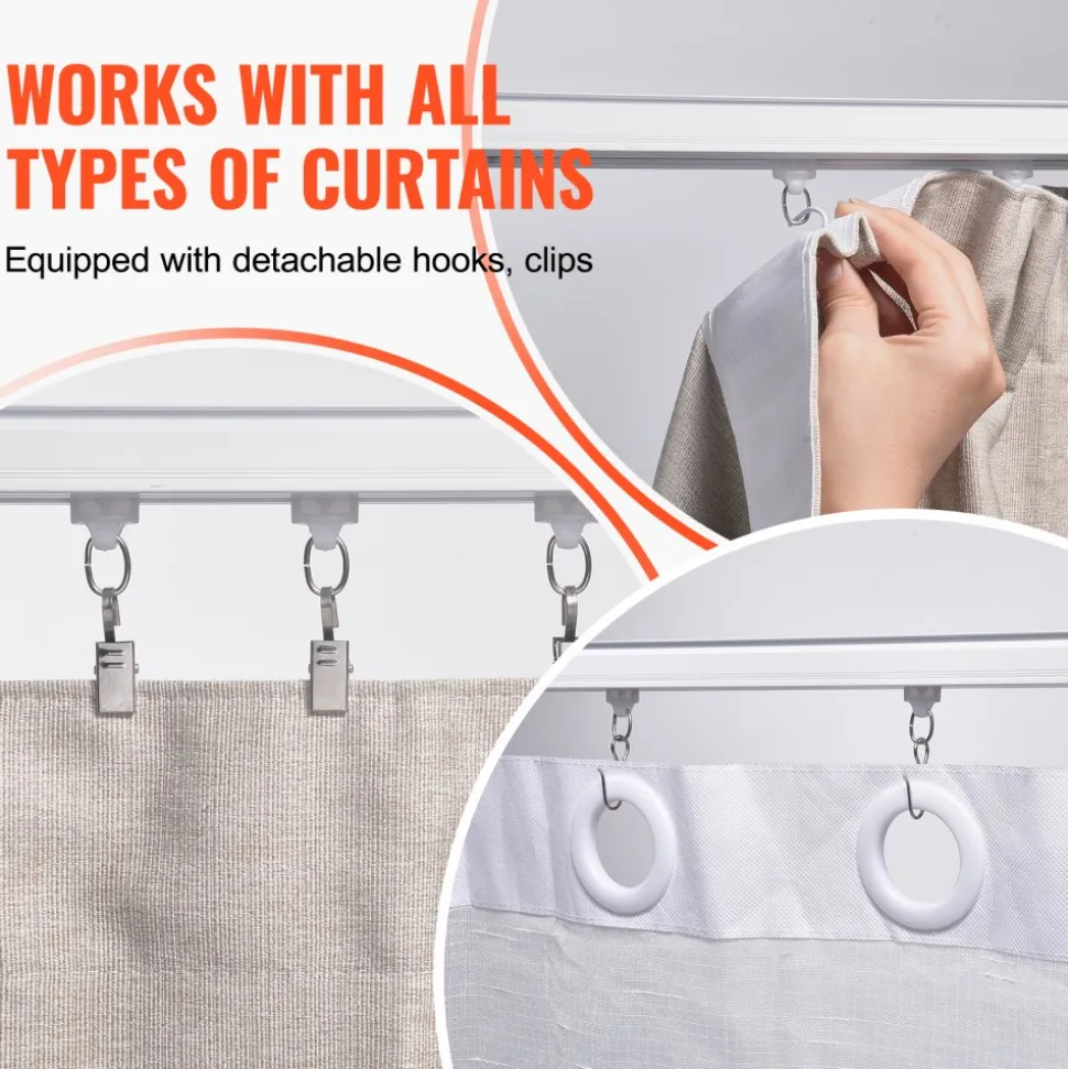 VEVOR Ceiling Curtain Track Set, 17.7 FT/5.4 Meter, Sliding Ceiling Track System for Curtains, Room Divider Curtain Track Ceiling/Wall Mounted for Living Room Bedroom with Hooks and Hardware, White