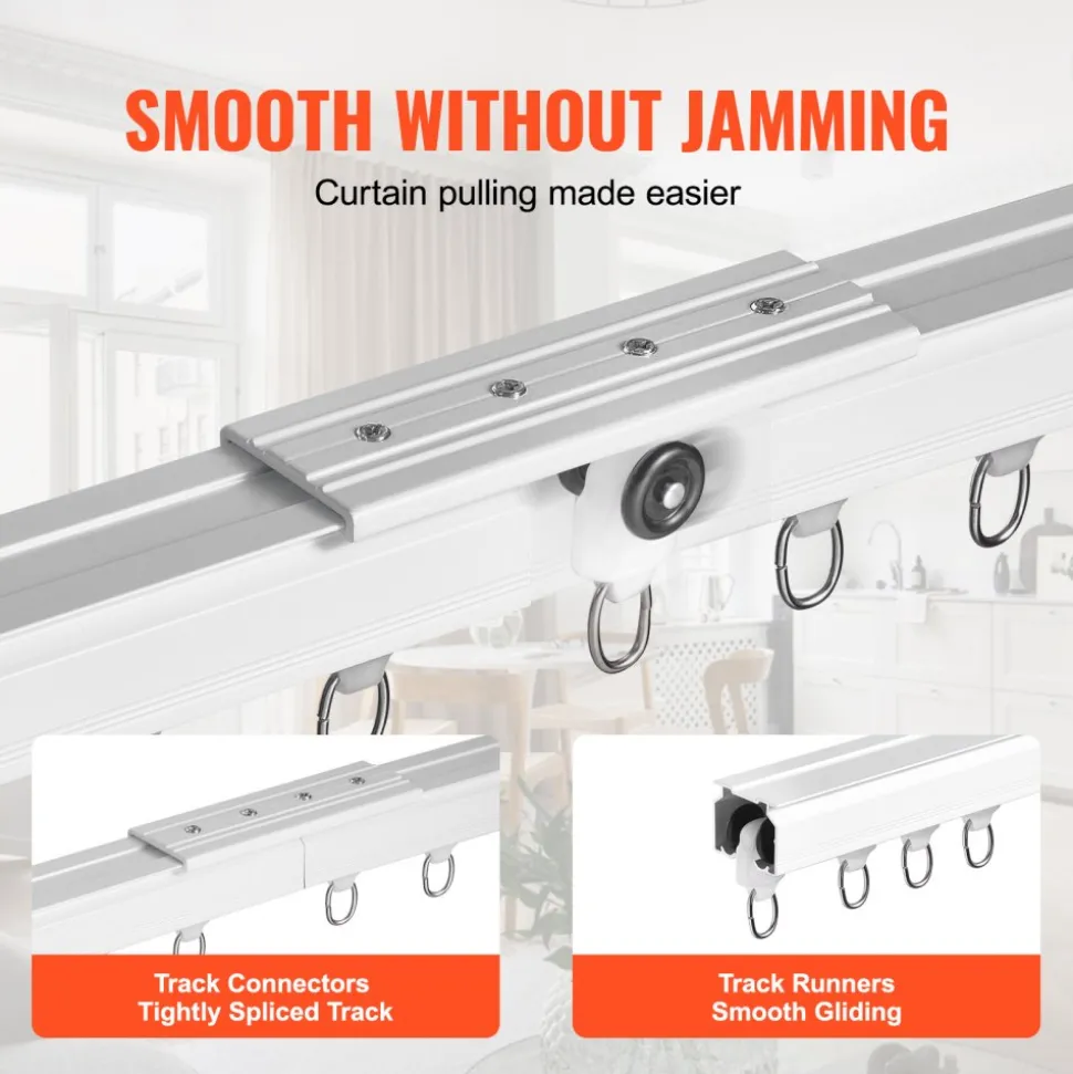 VEVOR Ceiling Curtain Track Set, 17.7 FT/5.4 Meter, Sliding Ceiling Track System for Curtains, Room Divider Curtain Track Ceiling/Wall Mounted for Living Room Bedroom with Hooks and Hardware, White