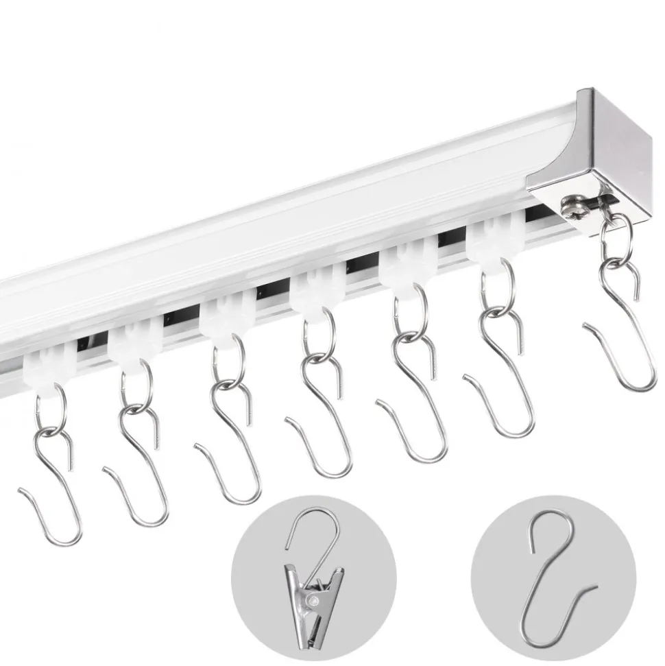 VEVOR Ceiling Curtain Track Set, 17.7 FT/5.4 Meter, Sliding Ceiling Track System for Curtains, Room Divider Curtain Track Ceiling/Wall Mounted for Living Room Bedroom with Hooks and Hardware, White
