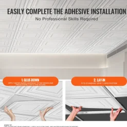 VEVOR Ceiling Tiles, 12-Pack 24 x 24 in, Drop Ceiling Tiles Premium PVC Sheet, Easy Installation/ Cutting Plastic Glue-up Ceiling Tile, Ceiling Covering for Home/Office Decoration, White Peg Pattern