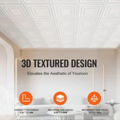 VEVOR Ceiling Tiles, 12-Pack 24 x 24 in, Drop Ceiling Tiles Premium PVC Sheet, Easy Installation/ Cutting Plastic Glue-up Ceiling Tile, Ceiling Covering for Home/Office Decoration, White Peg Pattern
