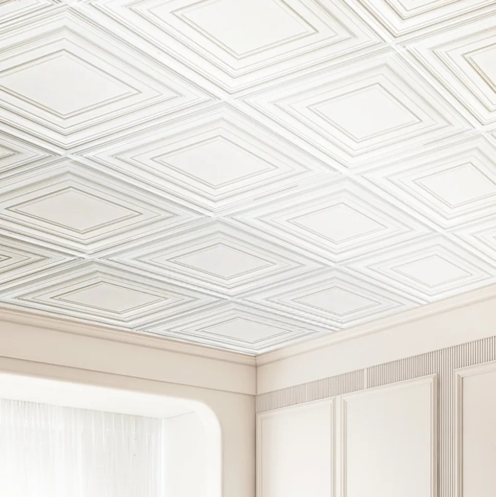 VEVOR Ceiling Tiles, 12-Pack 24 x 24 in, Drop Ceiling Tiles Premium PVC Sheet, Easy Installation/ Cutting Plastic Glue-up Ceiling Tile, Ceiling Covering for Home/Office Decoration, White Peg Pattern