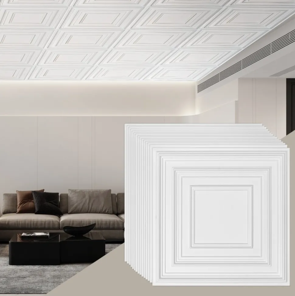 VEVOR Ceiling Tiles, 12-Pack 24 x 24 in, Drop Ceiling Tiles Premium PVC Sheet, Easy Installation/ Cutting Plastic Glue-up Ceiling Tile, Ceiling Covering for Home/Office Decoration, White Peg Pattern