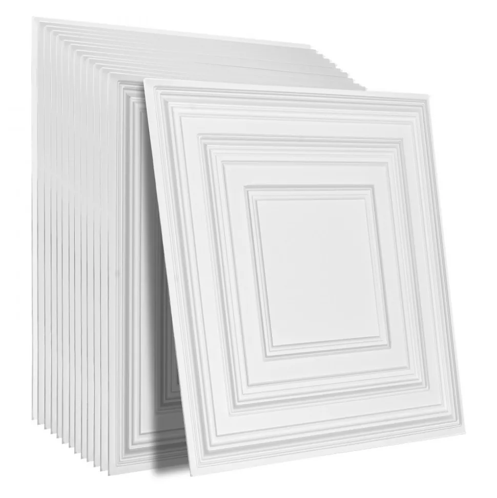 VEVOR Ceiling Tiles, 12-Pack 24 x 24 in, Drop Ceiling Tiles Premium PVC Sheet, Easy Installation/ Cutting Plastic Glue-up Ceiling Tile, Ceiling Covering for Home/Office Decoration, White Peg Pattern