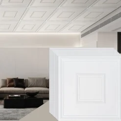 VEVOR Ceiling Tiles, 12-Pack 24 x 24 in, Drop Ceiling Tiles Premium PVC Sheet, Easy Installation/ Cutting Plastic Glue-up Ceiling Tile, Ceiling Covering for Home/Office Decoration, White Geometric