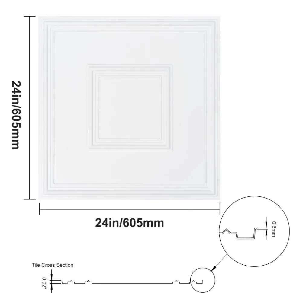 VEVOR Ceiling Tiles, 12-Pack 24 x 24 in, Drop Ceiling Tiles Premium PVC Sheet, Easy Installation/ Cutting Plastic Glue-up Ceiling Tile, Ceiling Covering for Home/Office Decoration, White Geometric