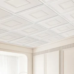 VEVOR Ceiling Tiles, 12-Pack 24 x 24 in, Drop Ceiling Tiles Premium PVC Sheet, Easy Installation/ Cutting Plastic Glue-up Ceiling Tile, Ceiling Covering for Home/Office Decoration, White Geometric